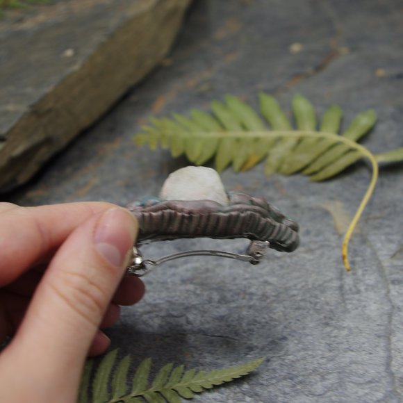 Coral Hair Clip with Milky Quartz, Hand Sculpted with Poly Clay - Picture 5 of 6